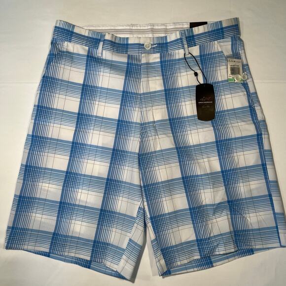Greg Norman Performance Plaid Golf Shorts - Men's 34 - Blue/White Tasso Elba - Picture 1 of 9